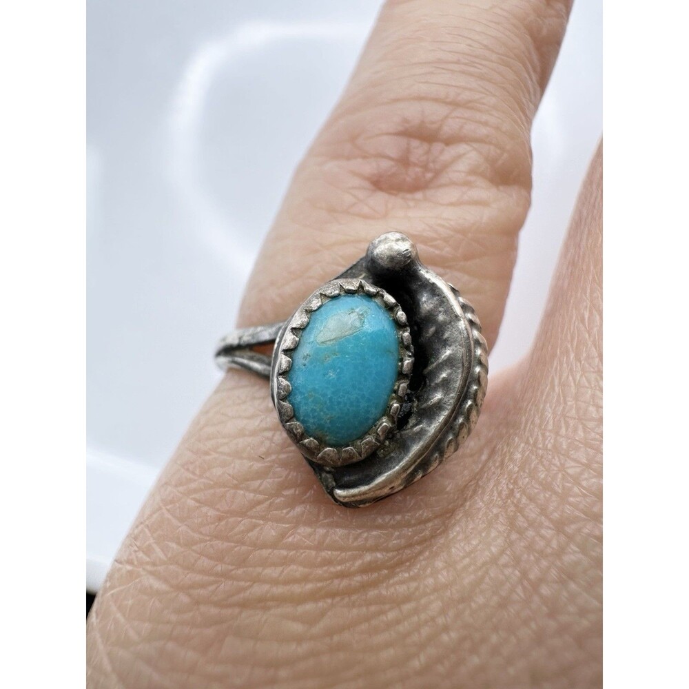 Vintage Navajo Sterling Silver Turquoise Pinky Ring Size 3.5